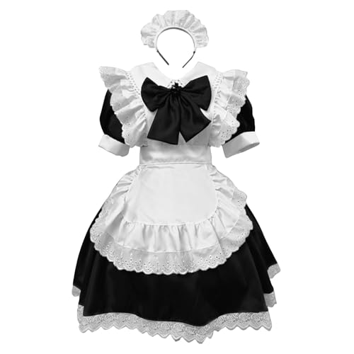 Mobanna Anime French Maid Dress Damen Freizeit Maid Kostüm Klassisches Kostüm Für Halloween Cosplay Klassisches Halloween Kostüm Maid Outfit Casual Slim Fit Niedliche Maid Für Halloween von Mobanna