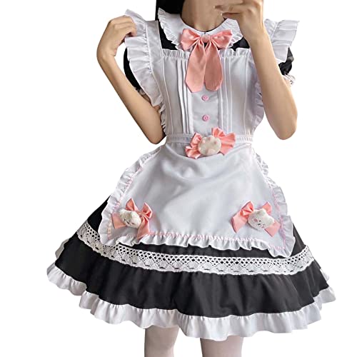 Mobanna Anime Kostüm Mädchen, Maid Dress Cosplay Anime Kostüm Dienstmädchen Mit Schürze Kopfschmuck French Maid Hausmädchen Sissy Outfit Zimmermädchen Schwarz XXL von Mobanna