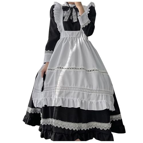 Mobanna Anime Kostüm Mädchen, Maid Dress Cosplay Anime Kostüm Dienstmädchen Mit Schürze Kopfschmuck French Maid Hausmädchen Sissy Outfit Zimmermädchen Schwarz XXL von Mobanna