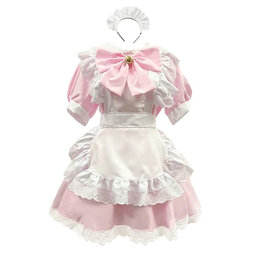 Mobanna Damen Anime French Maid Dress Kawaii Niedliche Maid Faschingskostüme Niedliche Regular Fit Cosplay Für Halloween Maid Set Oktoberfest Slim Weihnachten Halloween Maid Kostüm Für Halloween von Mobanna