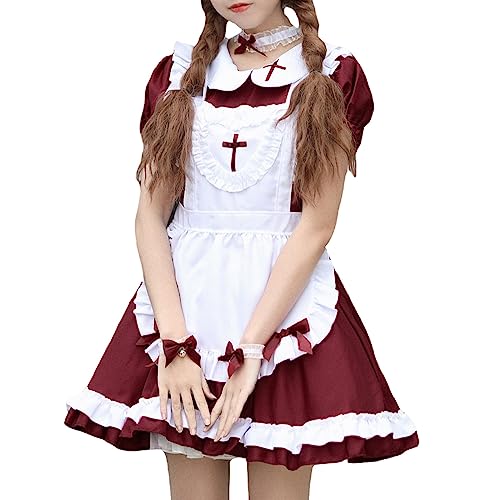 Mobanna Damen Anime French Maid Dress Niedliche Maid Kostüm Maid Outfit Casual Freizeit Slim Fit Maid Set Niedliche Maid Cosplay Regular Für Halloween Weihnachten Halloween Für Halloween von Mobanna