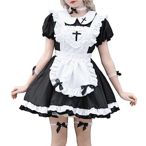 Mobanna Damen Anime French Maid Dress Niedliche Maid Kostüm Maid Outfit Casual Freizeit Slim Fit Maid Set Niedliche Maid Cosplay Regular Für Halloween Weihnachten Halloween Für Halloween von Mobanna