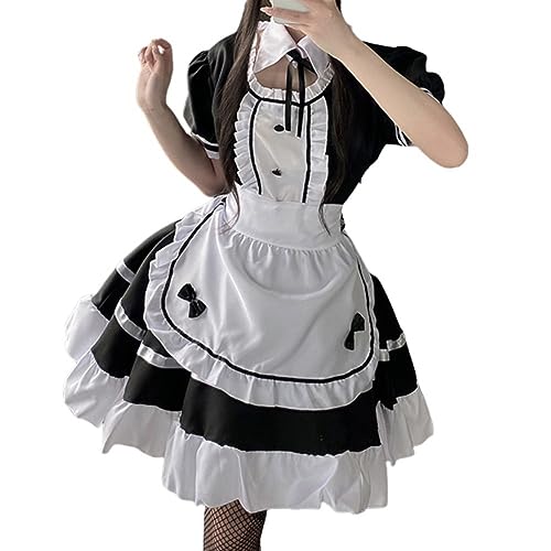 Mobanna Damen Anime French Maid Dress Niedliche Maid Outfit Casual Regular Fit Oktoberfest Dienstmädchen Kostüm Klassisches Kostüm Kawaii Slim Weihnachten Halloween Cosplay Kleid Für Halloween von Mobanna