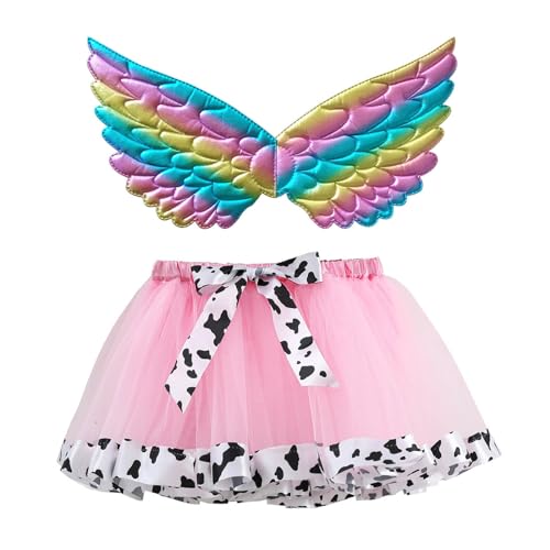 Mobanna Faschingskostüme Kinder Mädchen Feenflügel Feen Kostüm - Regenbogen Schmetterlingsflügel Prinzessin Tutu Tüllrock Set Karneval Kleinkind Mit Rock Fasching Cosplay von Mobanna