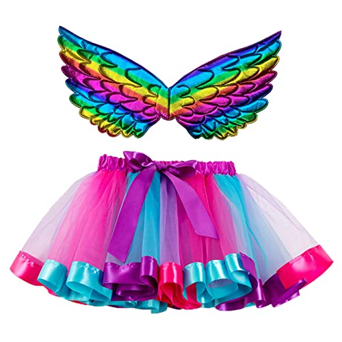 Mobanna Faschingskostüme Kinder Mädchen Feenflügel Schmetterling Kostüm - Verkleidung Mit Tüllrock Flügel Prinzessin Butterfly Costume Tutu Rock Karneval Fasching Cosplay von Mobanna