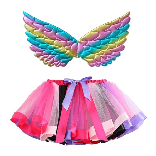 Mobanna Faschingskostüme Kinder Mädchen Prinzessin Feen Kostüm - Flügel Schmetterling Schmetterlingsflügel Mit Tutu Rock Feenflügel Und Tüllrock Set Für Fasching Karneval von Mobanna