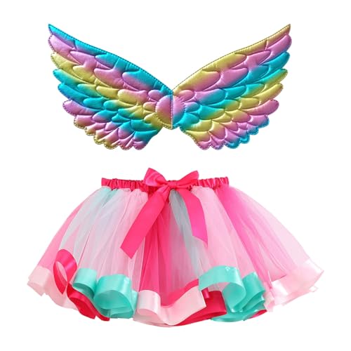 Mobanna Faschingskostüme Kinder Mädchen Prinzessin Feen Kostüm - Flügel Schmetterling Schmetterlingsflügel Mit Tutu Rock Feenflügel Und Tüllrock Set Für Fasching Karneval von Mobanna