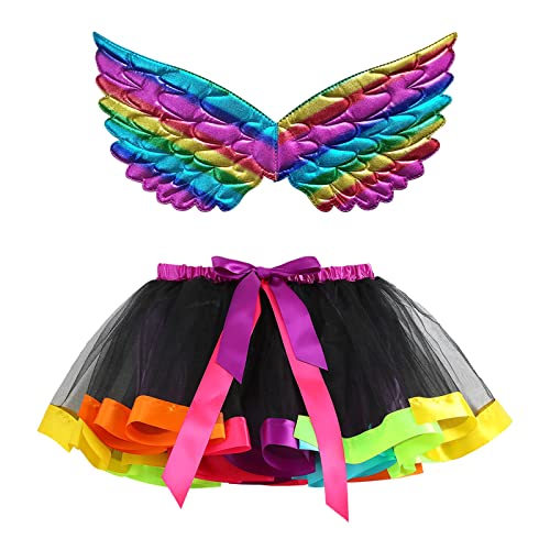 Mobanna Faschingskostüme Kinder Mädchen Prinzessin Schmetterling Kostüm - Feenflügel Mit Tüllrock Flügel Butterfly Costume Verkleidung Halloween Karneval Fasching Cosplay von Mobanna