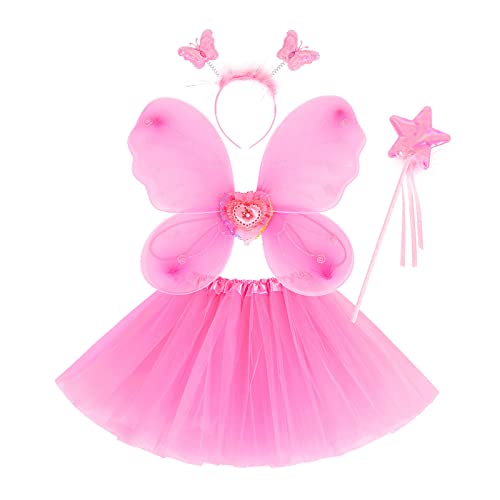 Mobanna Faschingskostüme Kinder Mädchen Schmetterlingsflügel - 4pcs Feenflügel Mit Tutu Rock, Zauberstab und Haarreif Schmetterling Kostüm Für Fasching Karneval Halloween von Mobanna