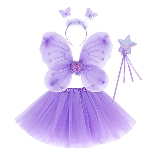 Mobanna Faschingskostüme Kinder Mädchen Schmetterlingsflügel - Feenflügel Mit Tutu Rock, Zauberstab und Haarreif Schmetterling Kostüm Für Fasching Karneval Halloween von Mobanna