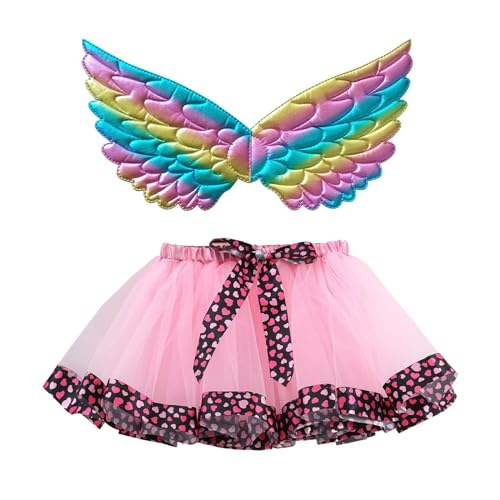 Mobanna Feen Kostüm Kinder Mädchen Feenflügel Faschingskostüme - Flügel Schmetterlingsflügel Prinzessin Tutu Tüllrock Set Verkleidung Regenbogen Und Für Fasching Karneval von Mobanna