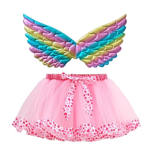 Mobanna Feen Kostüm Kinder Mädchen Feenflügel Faschingskostüme - Flügel Schmetterlingsflügel Prinzessin Tutu Tüllrock Set Verkleidung Regenbogen Und Für Fasching Karneval von Mobanna