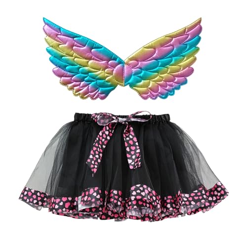 Mobanna Feen Kostüm Kinder Mädchen Feenflügel Faschingskostüme - Flügel Schmetterlingsflügel Prinzessin Tutu Tüllrock Set Verkleidung Regenbogen Und Für Fasching Karneval von Mobanna