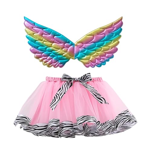 Mobanna Feen Kostüm Kinder Mädchen Feenflügel Schmetterling - Karneval Schmetterlingsflügel Prinzessin Tutu Tüllrock Set Kleinkind Vogel Flügel Halloween Fasching Cosplay von Mobanna