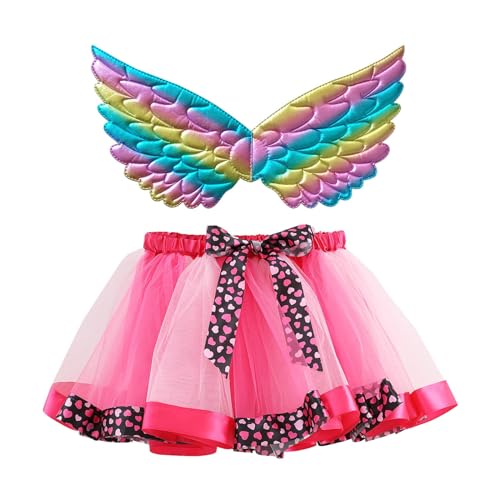 Mobanna Feen Kostüm Kinder Mädchen Feenflügel Schmetterling - Regenbogen Tüllrock Faschingskostüme Schmetterlingsflügel Prinzessin Mit Tutu Rock Karneval Fasching Cosplay von Mobanna