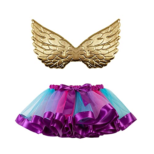 Mobanna Feen Kostüm Kinder Mädchen Prinzessin Schmetterling - Kleinkind Schmetterlingsflügel Tutu Tüllrock Feenflügel Set Marienkäfer Regenbogen Mit Rock Karneval Cosplay von Mobanna