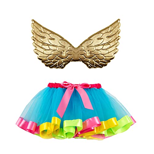 Mobanna Feen Kostüm Kinder Mädchen Prinzessin Schmetterling - Kleinkind Schmetterlingsflügel Tutu Tüllrock Feenflügel Set Marienkäfer Regenbogen Mit Rock Karneval Cosplay von Mobanna