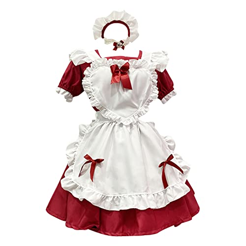 Mobanna French Maid Dress Damen Regular Fit Cosplay Kleid Maid Outfit Für Halloween Slim Kawaii Halloween Kostüm Maid Set Oktoberfest Weihnachten Halloween Klassisches Kostüm Für Halloween von Mobanna