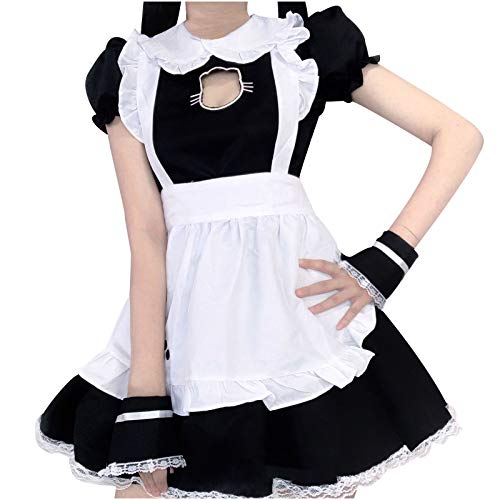 Mobanna Hausmädchen Kostüm, Maid Dress Cosplay Anime Kostüm Dienstmädchen Mit Schürze Kopfschmuck French Maid Hausmädchen Sissy Outfit Zimmermädchen Schwarz L von Mobanna