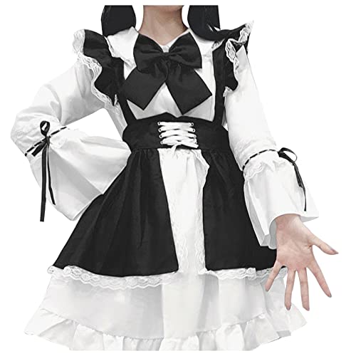 Mobanna Hausmädchen Kostüm, Maid Dress Cosplay Anime Kostüm Dienstmädchen Mit Schürze Kopfschmuck French Maid Hausmädchen Sissy Outfit Zimmermädchen Schwarz S von Mobanna