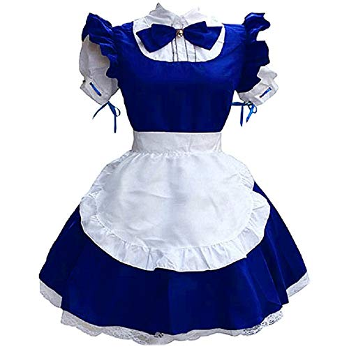 Mobanna Kawaii Dress, Maid Dress Cosplay Anime Kostüm Dienstmädchen Mit Schürze Kopfschmuck French Maid Hausmädchen Sissy Outfit Zimmermädchen Blau S von Mobanna