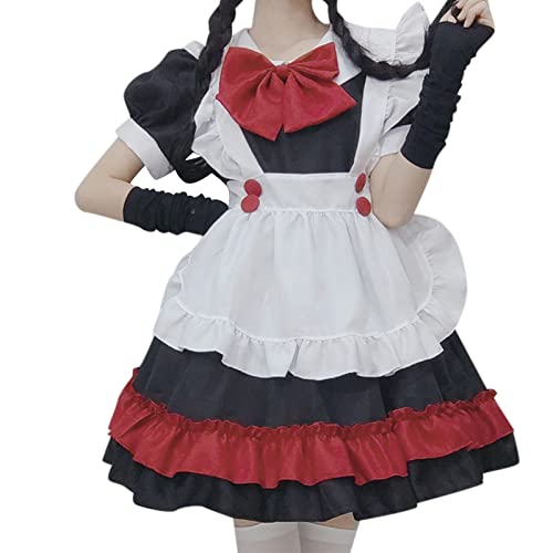 Mobanna Kawaii Dress, Maid Dress Cosplay Anime Kostüm Dienstmädchen Mit Schürze Kopfschmuck French Maid Hausmädchen Sissy Outfit Zimmermädchen Wein M von Mobanna