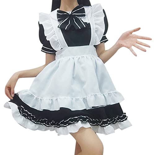 Mobanna Maid Cosplay, Maid Dress Cosplay Anime Kostüm Dienstmädchen Mit Schürze Kopfschmuck French Maid Hausmädchen Sissy Outfit Zimmermädchen Schwarz L von Mobanna