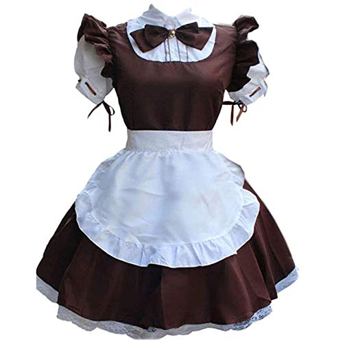 Mobanna Maid Costume, Maid Dress Cosplay Anime Kostüm Dienstmädchen Mit Schürze Kopfschmuck French Maid Hausmädchen Sissy Outfit Zimmermädchen Braun L von Mobanna