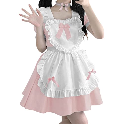 Mobanna Maid Dress Cosplay, Maid Outfit Cosplay Anime Kostüm Dienstmädchen French Maid Mit Schürze Kopfschmuck Hausmädchen Sissy Zimmermädchen Dress Rosa S von Mobanna