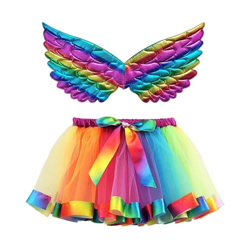 Mobanna Schmetterling Kostüm Kinder Mädchen Prinzessin Feen - Karneval Schmetterlingsflügel Tutu Tüllrock Feenflügel Set Flügel Regenbogen Für Fasching Halloween Dress Up von Mobanna