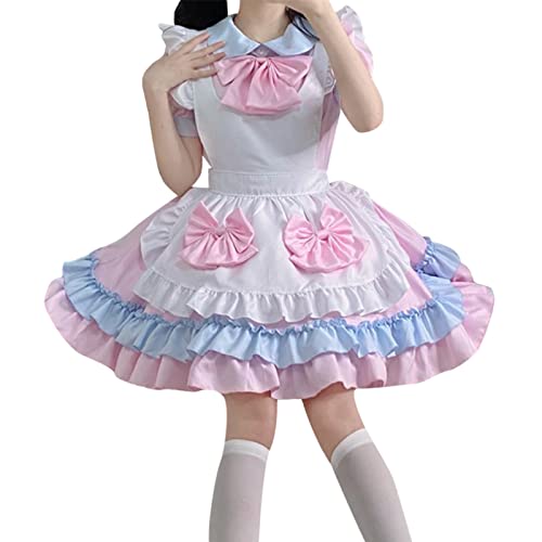 Mobanna Sissy Outfit Set, Maid Dress Cosplay Anime Kostüm Dienstmädchen Mit Schürze Kopfschmuck French Maid Hausmädchen Sissy Outfit Zimmermädchen Rosa S von Mobanna