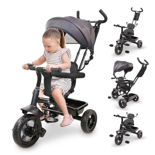 Mobiclinic®, Evolutive Tricycle, 3 in 1, Lulu, 18 Monate bis 5 Jahre, Kinderfahrrad, 360° drehbarer Sitz, Verstellbarer Lenker und verdeck, Sicherheitsgurt, Korb klingel von Mobiclinic