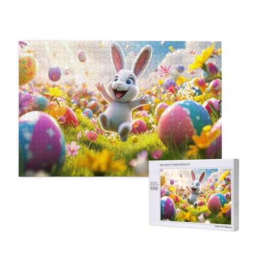 1000 Teile Puzzles Zum Thema Ostern, Kreatives Puzzle Eines Lebhaften Häschens Umgeben Von Ostereiern, Sonnige Und Fröhliche Szene, Geschenke Für Puzzle-Liebhaber von MocArt