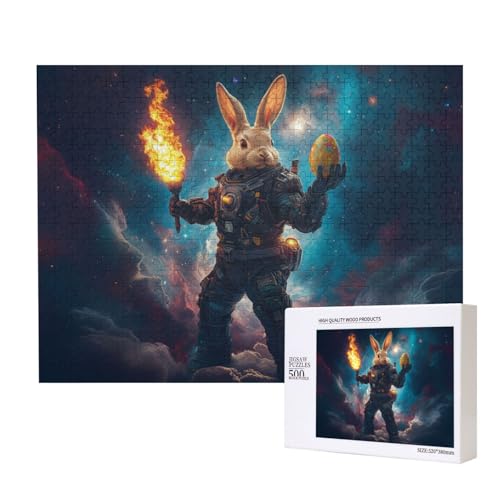 500 Teile Puzzle Tiere, Hase In Futuristischer Rüstung Hält Osterei, Lustige Tierpuzzles, Herausforderndes Puzzle von MocArt