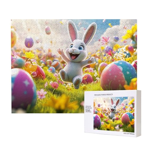 500 Teile Puzzles Zum Thema Ostern, Kreatives Puzzle Eines Lebhaften Häschens Umgeben Von Ostereiern, Sonnige Und Fröhliche Szene, Geschenke Für Puzzle-Liebhaber von MocArt