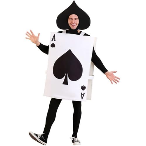 Halloween-Kostüm für Männer, Cosplay, Poker-Pik-Ass-Muster, für Herren, Kostüm für Erwachsene Junggesellenabschied-Outfit, Kleid, weiß, Einheitsgröße(Kopfbedeckung+Weste) von MocArt