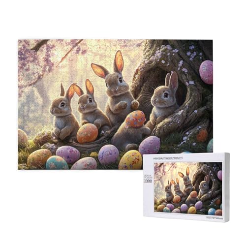 Klassische Puzzles 1000 Teile, Hasenfamilie Osterei Puzzle, Kreatives Buntes Holzpuzzle, Kreatives Holzpuzzle Mit Ostermotiv von MocArt