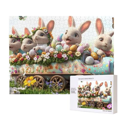 Klassische Puzzles 500 Teile, Hasenfamilie Osterei Puzzle, Kreatives Buntes Holzpuzzle, Kreatives Holzpuzzle Mit Ostermotiv von MocArt