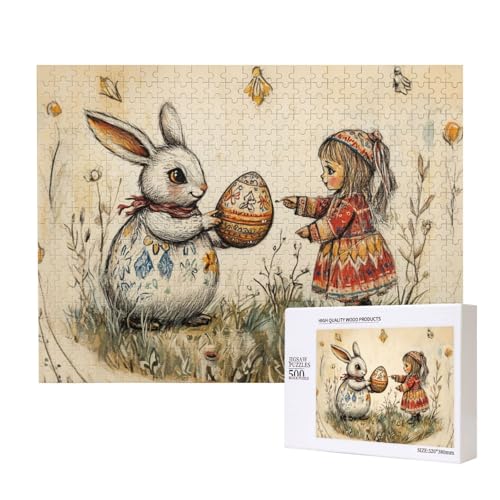 Klassische Puzzles 500 Teile, Herzerwärmende Szene, In Der EIN Kleines Mädchen Und EIN Hase Ostereier Teilen, Geeignet Für Geschenke Oder Sammlerstücke von MocArt