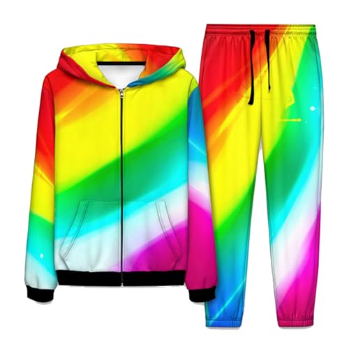 MocArt 80er 90er Jahre Outfit Damen und Herren, Regenbogenfarbene Kleidung Kostüm, Retro Karneval Trainingsanzug, Schlager Outfit, Fasching 80er, Bad Taste, Jogginganzug von MocArt