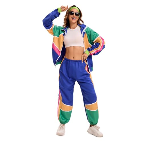 MocArt 80er 90er Jahre Outfit Damen und Herren, Schlager Outfit, Retro Karneval Trainingsanzug, Fasching-80er, Bad Taste, Jogginganzug-80er, Hip-Hop-Performance-Kleidung von MocArt