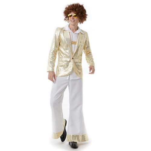 MocArt 80er 90er Jahre Outfit Herren, Retro Karneval Trainingsanzug, Kostüm-Outfits für Erwachsene, Fasching 80er Jahre Herren, Disco Hippie Tanz Party, Bad Taste, Weiß+Gold von MocArt