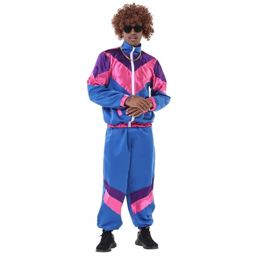 MocArt 80er 90er Jahre Outfit Herren, Retro Karneval Trainingsanzug Herren, Fasching 80er Jahre Herren, Bad Taste Outfit Herren, Blau, Einheitsgröße von MocArt