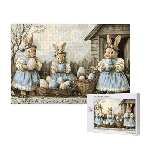 Puzzle 1000 Teile Erwachsene, Vintage Osterei Hase Thema Design, Indoor-Puzzle-Kreativspiel, DIY Moderne Wandkunst Dekor von MocArt