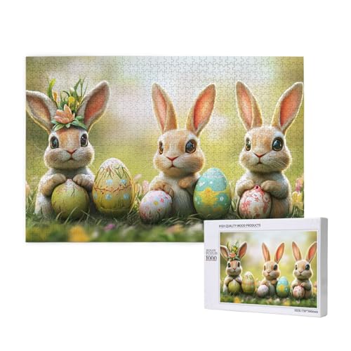 Puzzle 1000 Teile Osterei Hase, Kreatives Buntes Holzpuzzle, Anspruchsvolle Rätsel, Geeignet Für Die Heimdekoration von MocArt