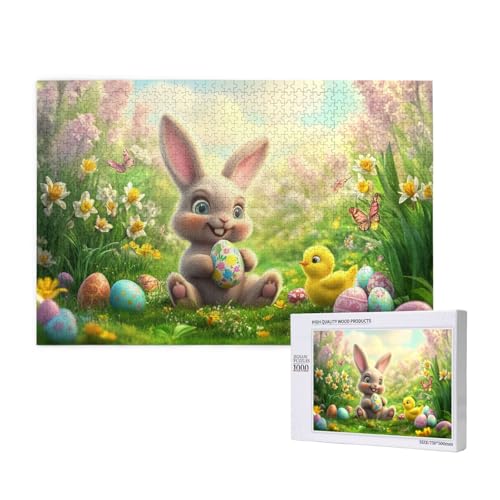 Puzzle 1000 Teile Tiere, Fantasie-Kunst-Puzzle, Niedlicher Hase Hält Osterei-Puzzles, Für Erwachsene Und Kinder Ab 14 Jahren von MocArt