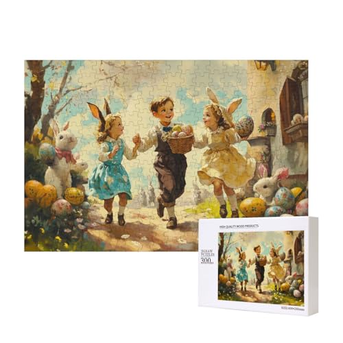 Puzzle 300 Teile Erwachsene Kunstwerke, Fantasie-Kunst-Puzzle, Osterparade, Junge Und Mädchen, Hase, Ostereier, Puzzles, Lernspiel Herausforderung Spielzeug von MocArt