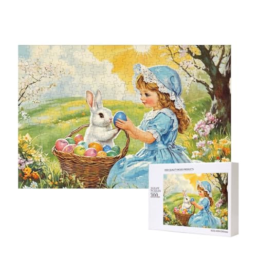 Puzzle 300 Teile Erwachsene Kunstwerke, Niedliche Kleine Mädchen Und Weißes Kaninchen Teilen Ostereier Warme Szene Puzzles, Einzigartige Geschenke von MocArt