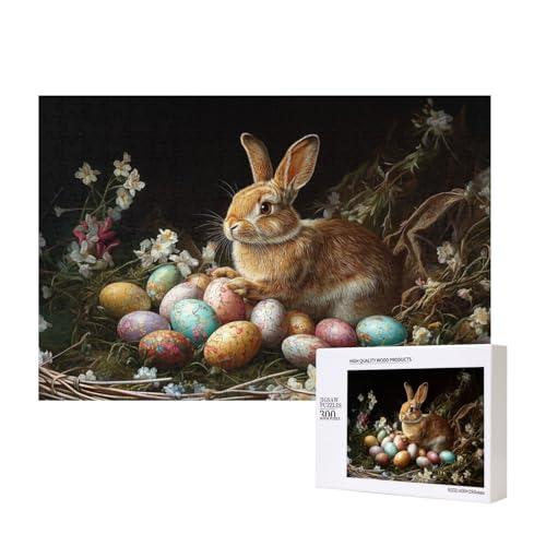 Puzzle 300 Teile Kinder, Blauer Osterhase Reitet Auf Einem Auto Und Zieht Ostereier Puzzel, Klassisches Puzzles Mit Tieren, Geschenke Für Puzzle-Liebhaber von MocArt