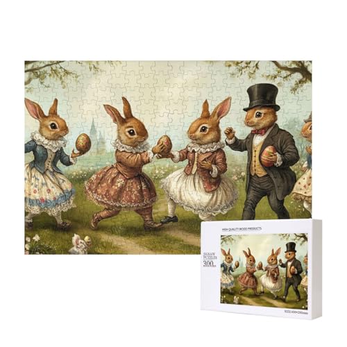 Puzzle 300 Teile Tiere, Kaninchen Puzzle Für Tierliebhaber, Hase Tanzt Und Hält Ostereier Design, Kreatives Holzpuzzle Mit Ostermotiv von MocArt